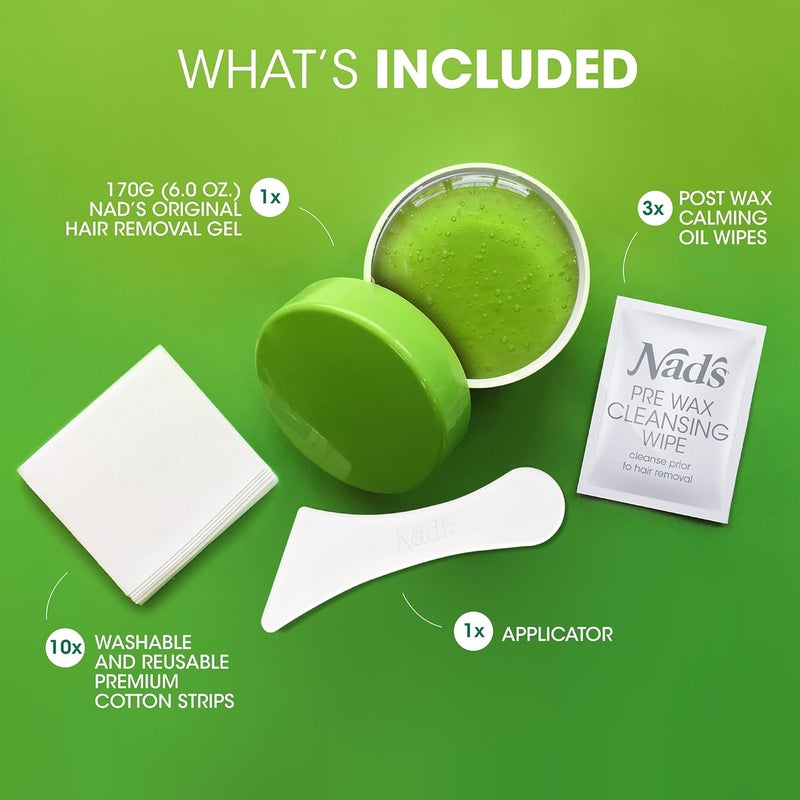 Nad's Nads Original Natural Hair Removal Gel Wax Kit Waxing Kit for Body Arms Bikini Legs and Face Noheat Formula Includes 1 Spatula 5 Reusable Cotton Strips 3 Cleansing Wipes Gel Wax 170g - Image 2