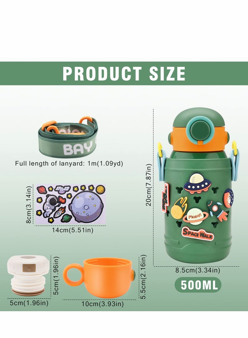 KASTWAVE Stainless Steel Water Bottle with Straw Lid,500ml Vacuum Insulated Metal Water Bottle, Green Space Reusable Double Walled Leak Proof Sports Water Bottle, Flask for Hot Cold Drinks, for Girls Boys Kids - Image 2