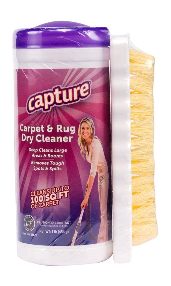 Capture Capture Carpet & Rug Dry Cleaner w/Brush - Dogs & Cats Pet, Home, Car, Carpet Cleaner Powder - Strength Odor Eliminator, Stains Spot Remover, Non Liquid & No Harsh Chemical (1 lb)  - Image 1