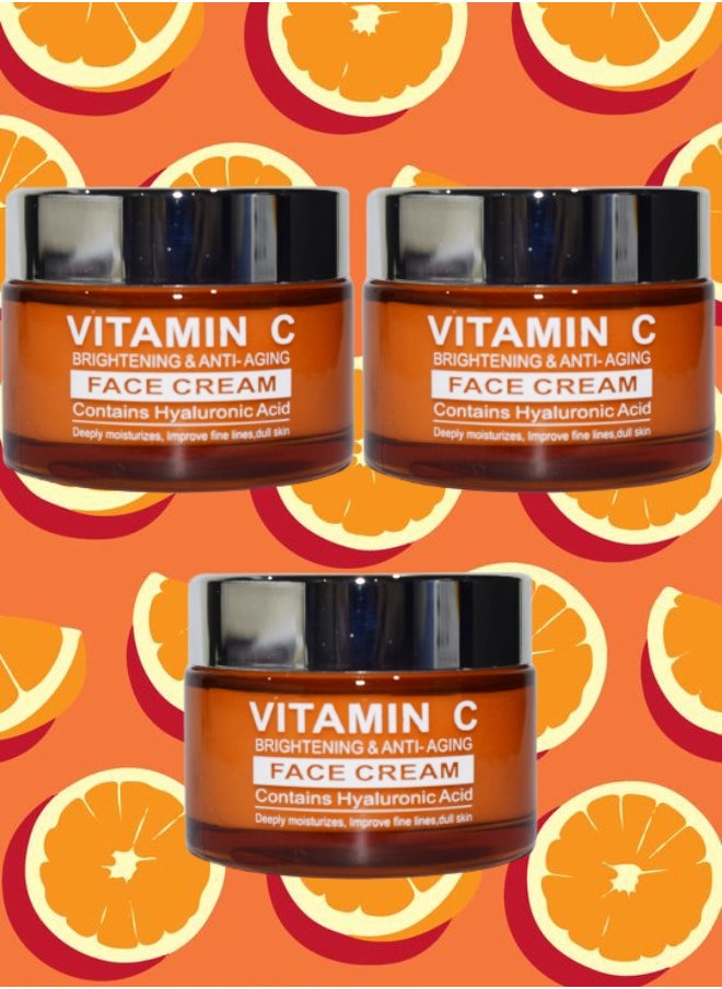 PYRON 3 Pieces Vitamin C Face Cream Brightenin And Anti Aging Deeply Moisturizes Improves Fine Lines Dull Skin 50g  - Image 1