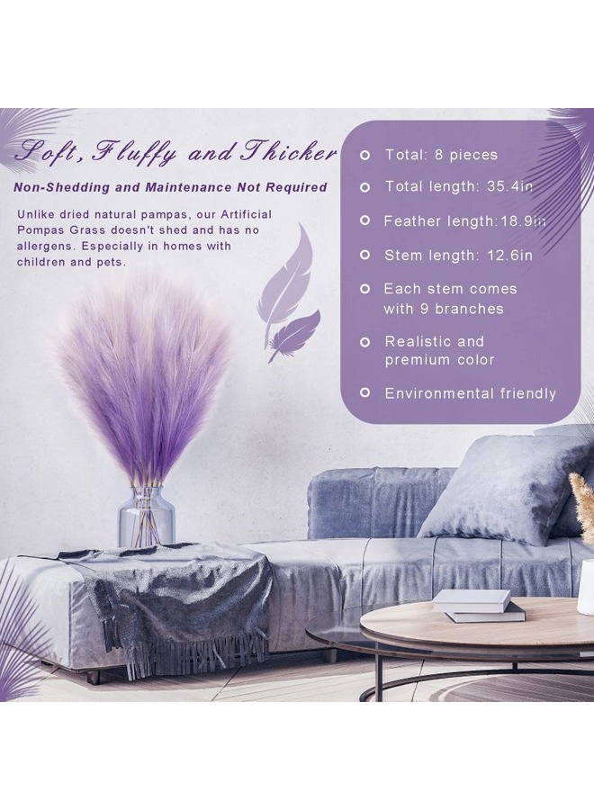KALYLOC 8Pcs 3FT Purple Colorful Faux Pampas Grass, Fake Artificial Pampass Grass Decor, Filler Tall Pampas Grass Reed Fluffy Stems Plant for Home Boho Living Room Wedding Decoration - Image 3
