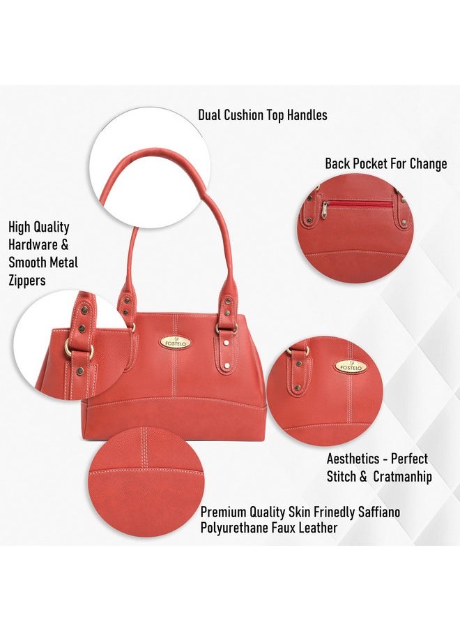Fostelo Fostelo Women's Vegan Leather Birdie Handbags Shoulder Hobo Bag Ladies Purse (Red) (Large)  - Image 2