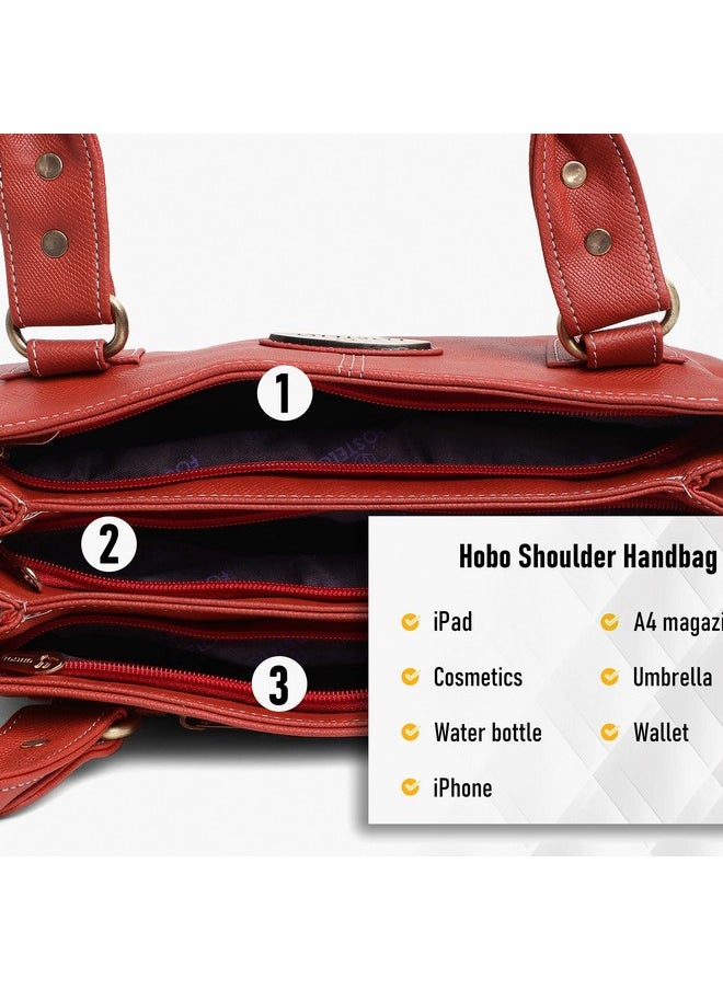 Fostelo Fostelo Women's Vegan Leather Birdie Handbags Shoulder Hobo Bag Ladies Purse (Red) (Large)  - Image 5