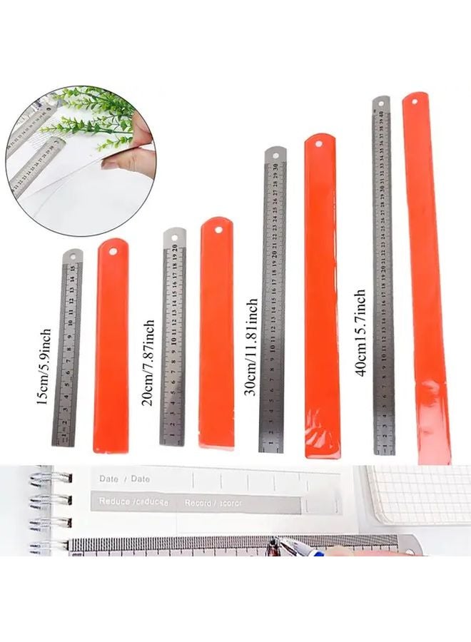 4 Pcs Heavy Duty Stainless Steel Ruler Set Silvery 4 Scale Metric Imperial Decimal Architectural Bendable Metal Rulers - Image 1