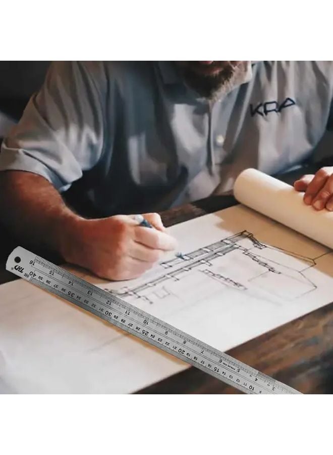 4 Pcs Heavy Duty Stainless Steel Ruler Set Silvery 4 Scale Metric Imperial Decimal Architectural Bendable Metal Rulers - Image 5