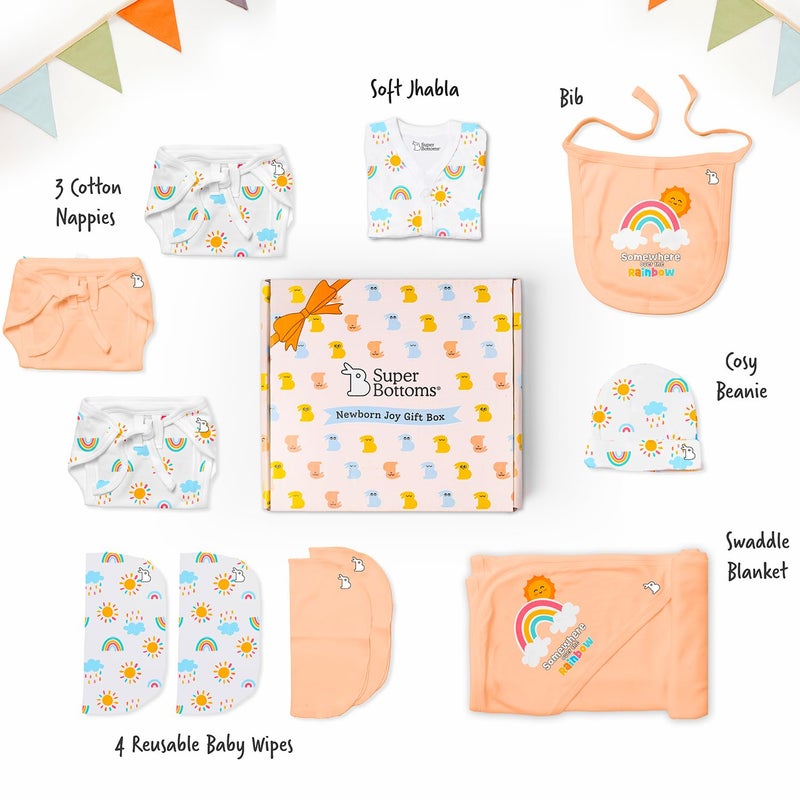 Superbottoms Baby Gift Set for New Born - Skin-Friendly Newborn Essentials - Ideal Gifts for Newborn Baby – Unisex Clothing - 0-3 Months – 11 Pieces Baby Gift Hamper (Peach) - Image 2