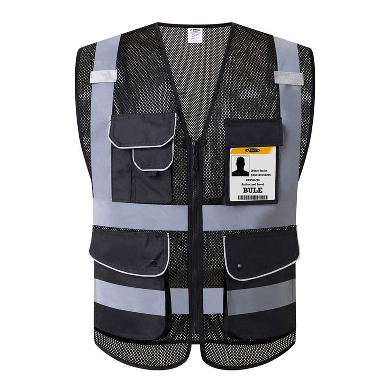 JKSafety 9 Pockets High Visibility Zipper Front Safety Vest With Reflective Strips,HQ Breathable Mesh, Oxford Fabric for pocket materials. Black Meets ANSI/ISEA Standards (XX-Large, 110-Black) - Image 1