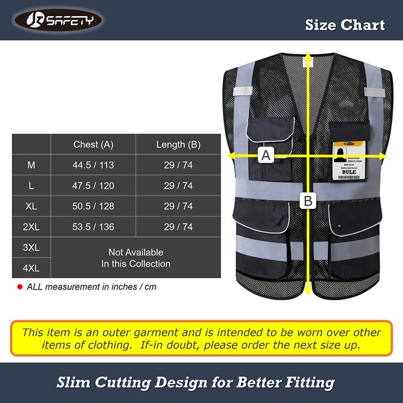 JKSafety 9 Pockets High Visibility Zipper Front Safety Vest With Reflective Strips,HQ Breathable Mesh, Oxford Fabric for pocket materials. Black Meets ANSI/ISEA Standards (XX-Large, 110-Black) - Image 4