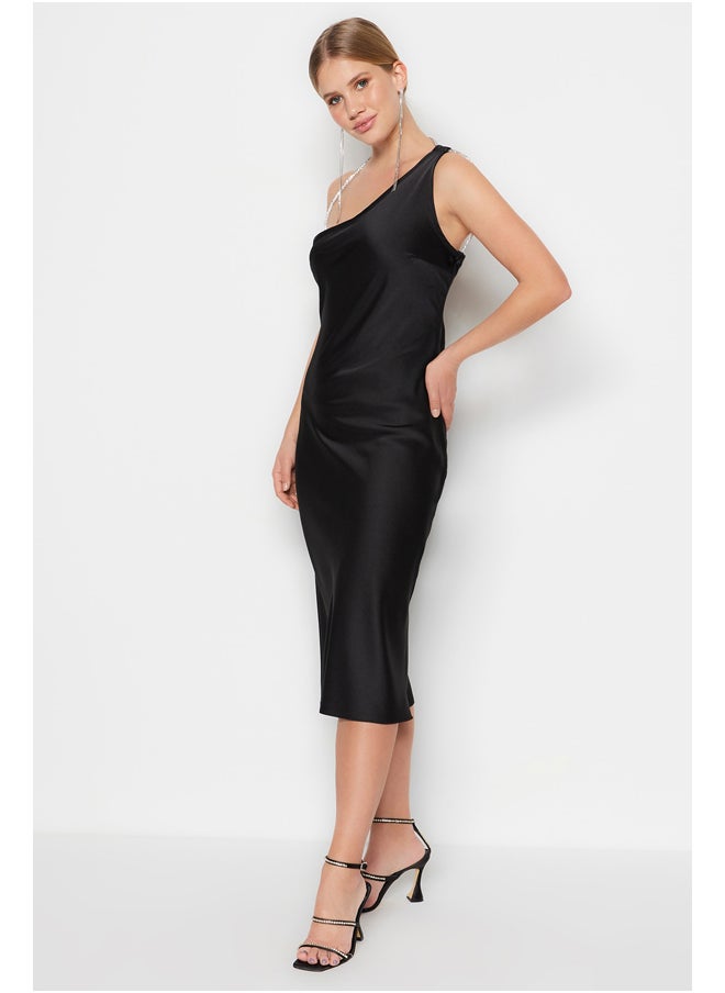 trendyol - Black Woven Shiny Stone Satin Elegant Evening Dress TPRSS23EL00146 - Image 1