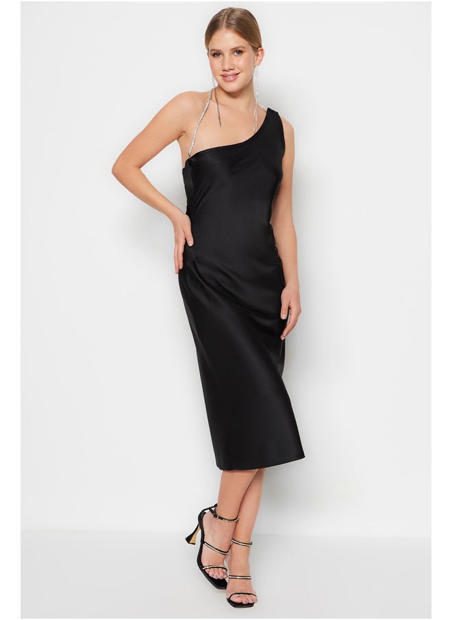 trendyol - Black Woven Shiny Stone Satin Elegant Evening Dress TPRSS23EL00146 - Image 1