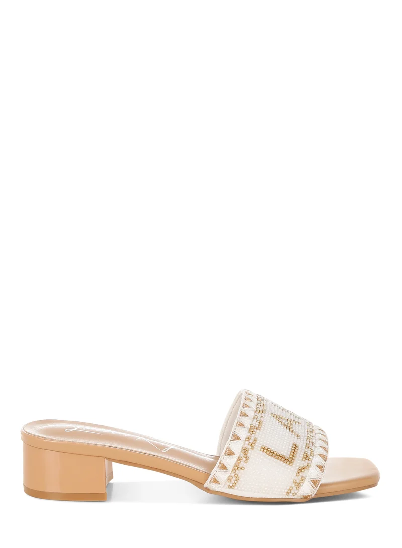 'Lake' Como Beaded Slip-On Heels in Beige