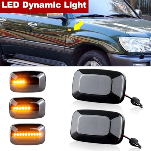 Polarlander Car Side Marker Lights Dynamic LED Turn Signal Indicator Rearview Mirror Lamp Compatible for Toyota Landcruiser Land Cruiser 70 80 100 Series 98-07 Smoked Lens Pack for 2 - Image 3