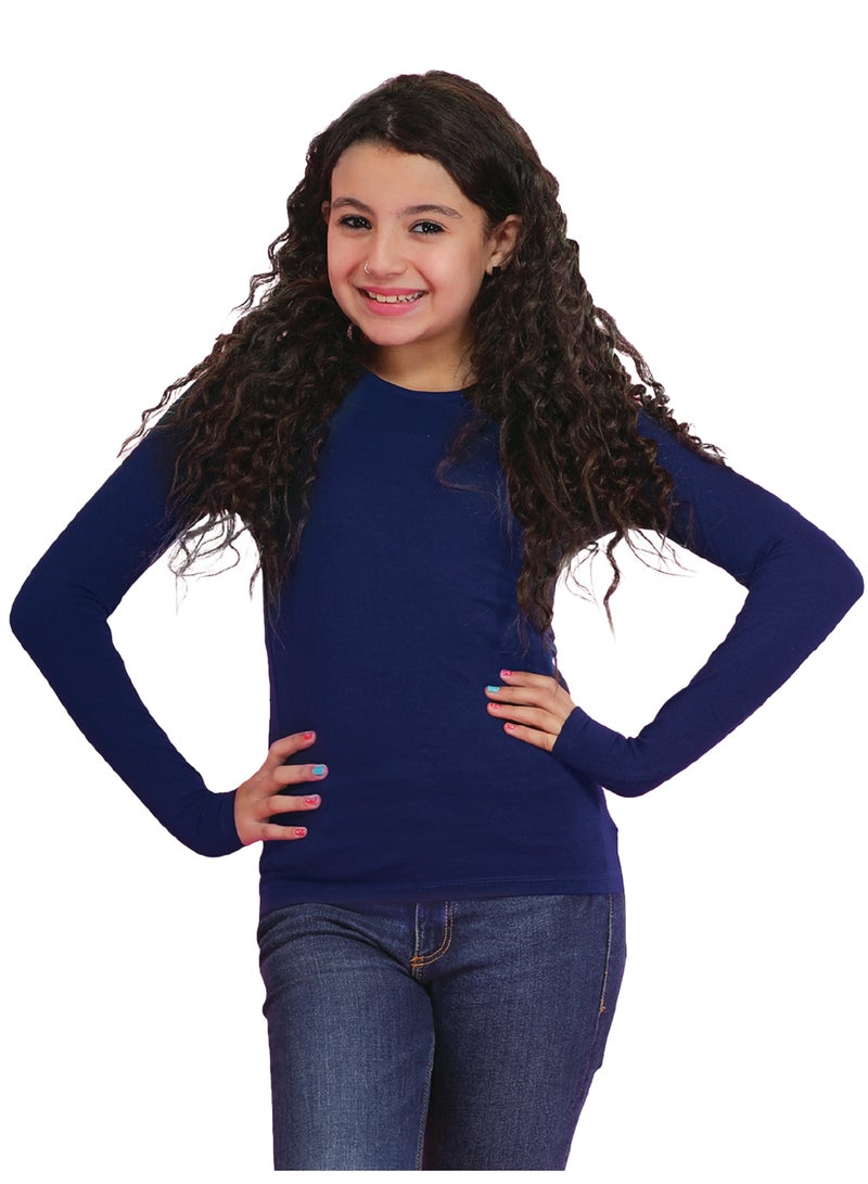 جولد كراون بدي قطن كم طويل حوض للبنات - كحلى - Image 1