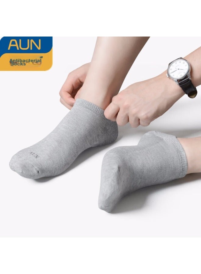 AUN Aun Men's Summer Antibacterial Silver Ion Short Socks, Breathable Low-cut Boat Socks, 3 Black 3 Light Gray, One Size Fits All - Image 1