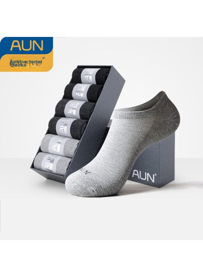 AUN Aun Men's Summer Antibacterial Silver Ion Short Socks, Breathable Low-cut Boat Socks, 3 Black 3 Light Gray, One Size Fits All - Image 2