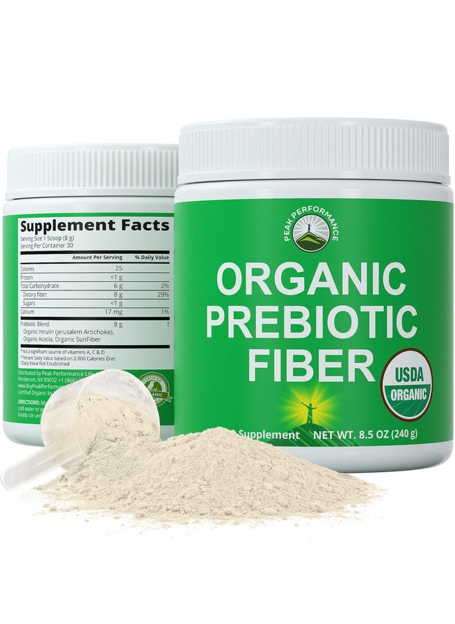 Peak Performance Organic Prebiotic Fiber 3In1 Vegan Powder For Gut Health. Usda Organic Raw Whole Food Plant Based Prebiotics Digestive Supplement With Organic Inulin (Jerusalem Artichoke) Acacia Fibers Sunfiber  - Image 1