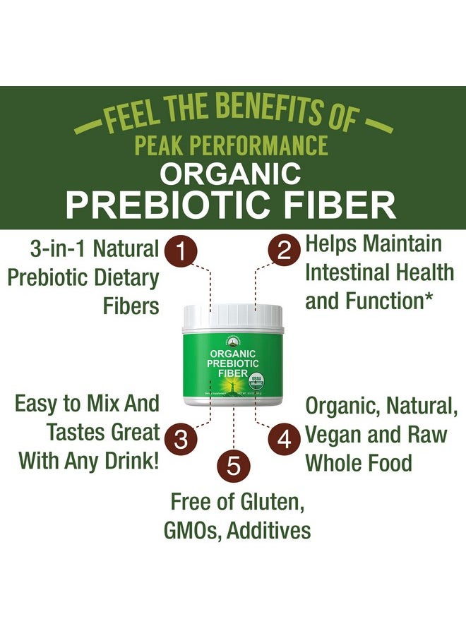 Peak Performance Organic Prebiotic Fiber 3In1 Vegan Powder For Gut Health. Usda Organic Raw Whole Food Plant Based Prebiotics Digestive Supplement With Organic Inulin (Jerusalem Artichoke) Acacia Fibers Sunfiber  - Image 4