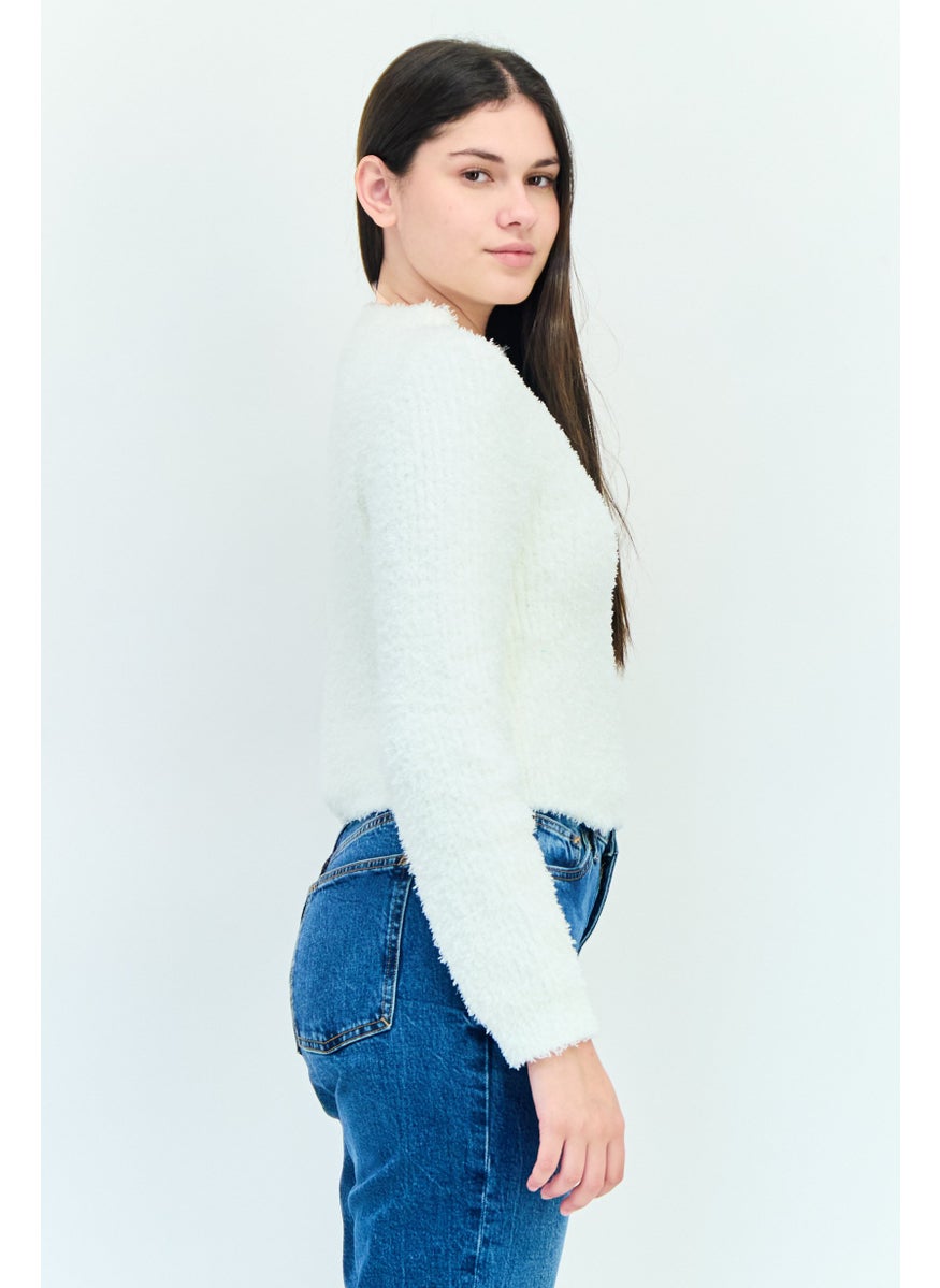 Aerie Women Stand Neck Textured Sweater, White  - Image 4