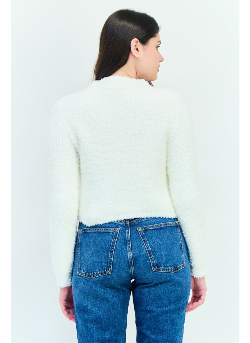Aerie Women Stand Neck Textured Sweater, White  - Image 3