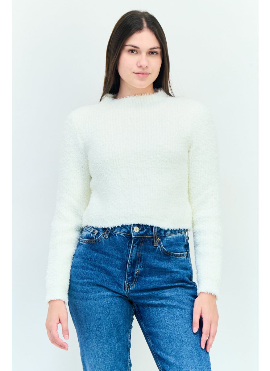 Aerie Women Stand Neck Textured Sweater, White  - Image 1