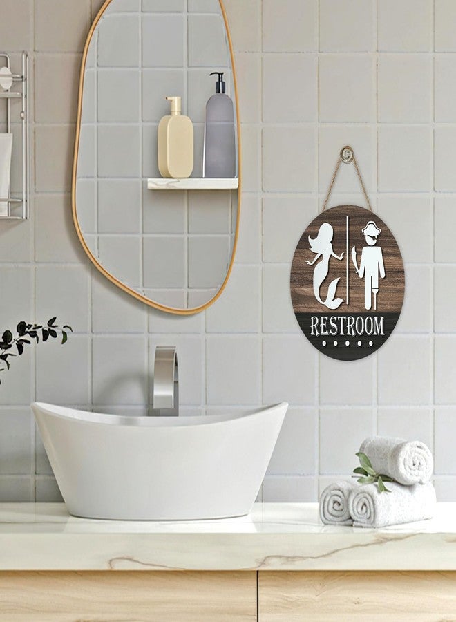 Bolisom Funny Restroom Front Door Sign, Nautical Pirate Mermaid Sign Wood Hanger Beach Ocean Ship Toilet Decor, Farmhouse Rustic Wooden Wreath Indoor Wall Hanging Home Washroom Decoration - Image 5