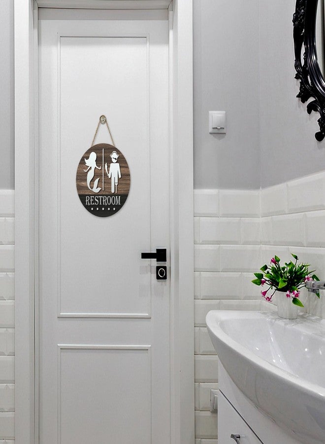 Bolisom Funny Restroom Front Door Sign, Nautical Pirate Mermaid Sign Wood Hanger Beach Ocean Ship Toilet Decor, Farmhouse Rustic Wooden Wreath Indoor Wall Hanging Home Washroom Decoration - Image 4