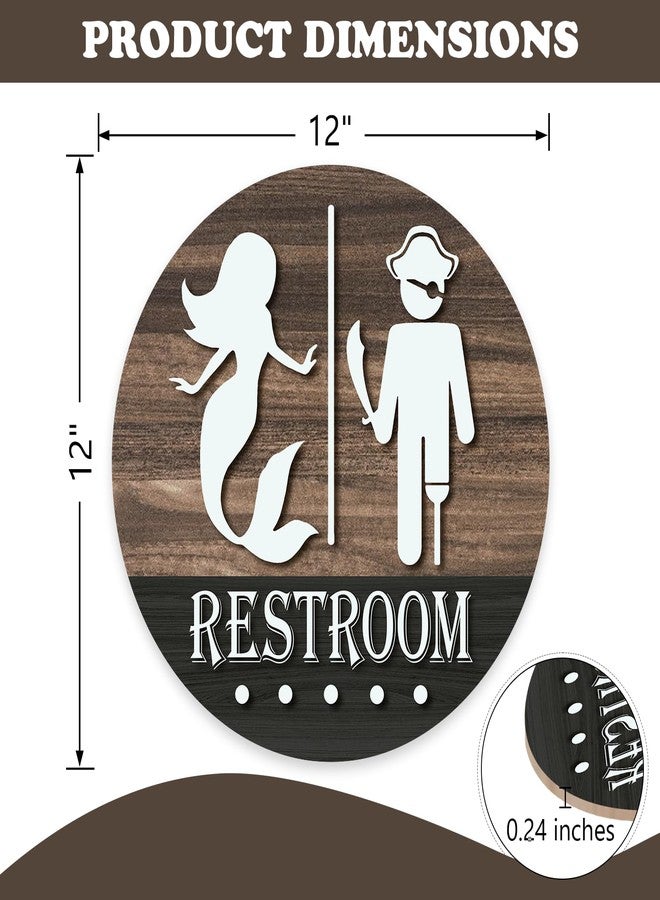 Bolisom Funny Restroom Front Door Sign, Nautical Pirate Mermaid Sign Wood Hanger Beach Ocean Ship Toilet Decor, Farmhouse Rustic Wooden Wreath Indoor Wall Hanging Home Washroom Decoration - Image 2