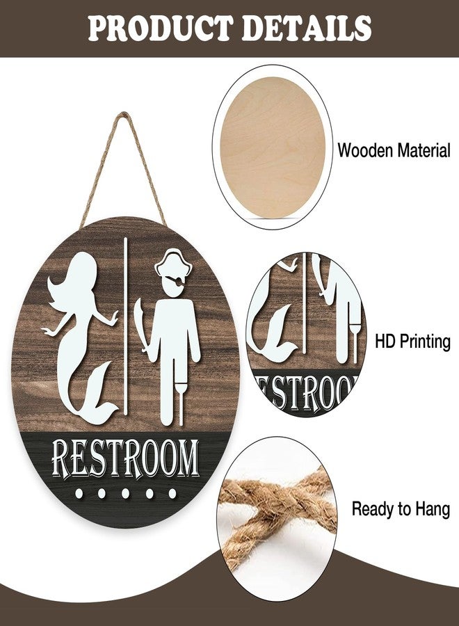 Bolisom Funny Restroom Front Door Sign, Nautical Pirate Mermaid Sign Wood Hanger Beach Ocean Ship Toilet Decor, Farmhouse Rustic Wooden Wreath Indoor Wall Hanging Home Washroom Decoration - Image 3