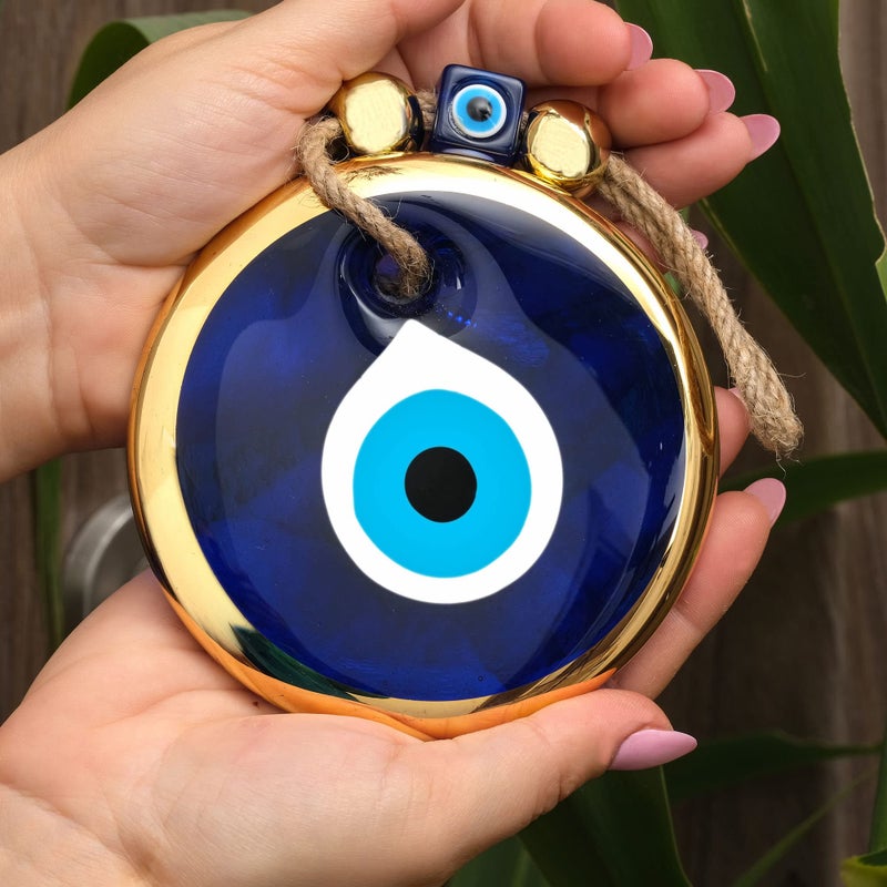 BCS الأزرق الشرير جدار العين ديكور الذهب الحدود تصميم 4.3 "" الزجاج الشرير العين معلقة زخرفة للمكتب المنزلي حديقة الباب التركي اليونانية المصنوعة يدويًا تميمة ناهي - Image 3