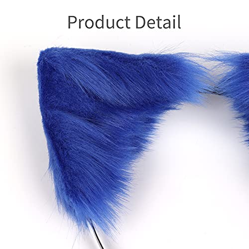 SMILETERNITY Handmade Fox Wolf Cat Ears Headwear Costume Accessories for Halloween Christmas Party (Blue) - Image 2