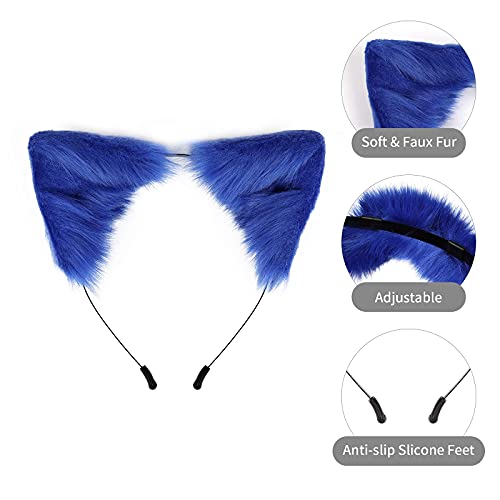 SMILETERNITY Handmade Fox Wolf Cat Ears Headwear Costume Accessories for Halloween Christmas Party (Blue) - Image 3