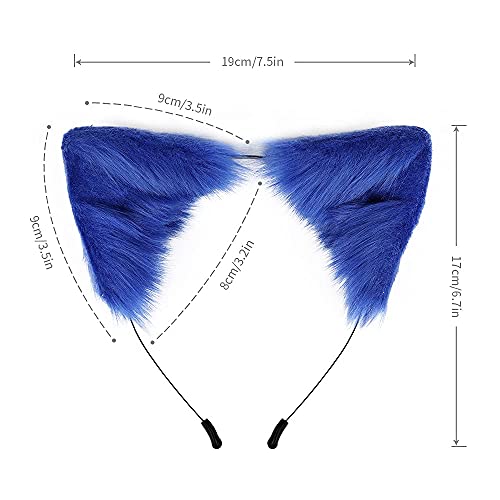 SMILETERNITY Handmade Fox Wolf Cat Ears Headwear Costume Accessories for Halloween Christmas Party (Blue) - Image 4
