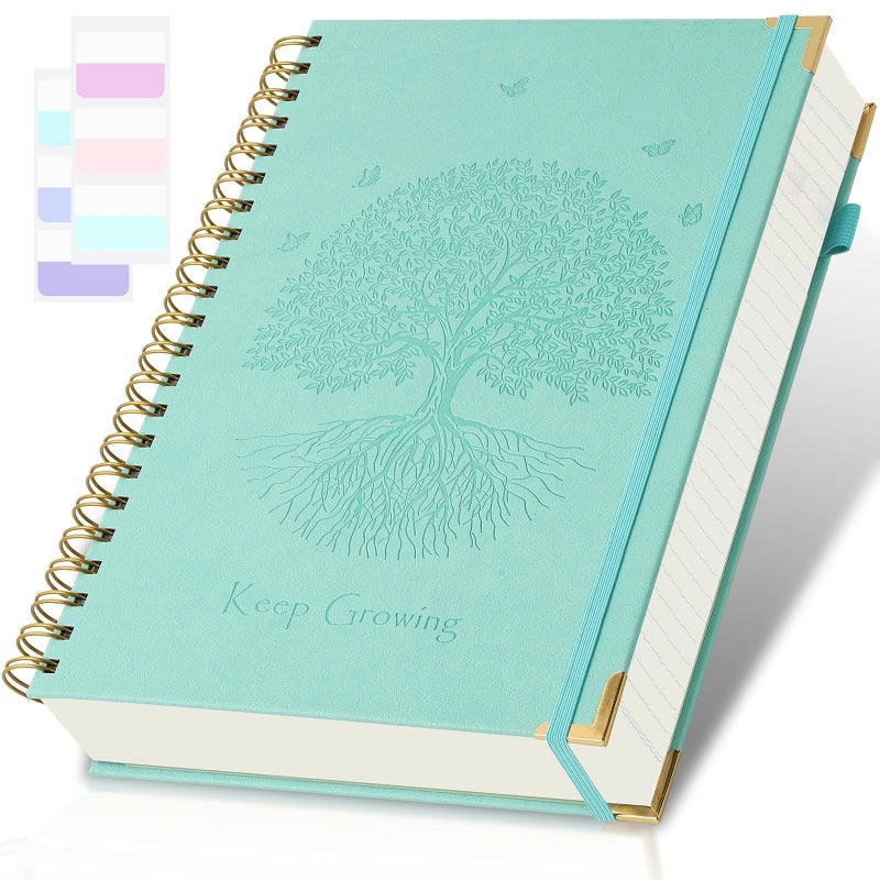 Amanple Spiral Notebook, College Ruled Notebook, 8.5" x 11", 300 Pages Leather Journals for Writing, A4 Hardcover Journaling Notebooks for Work School, 24pcs Tabs, Large Embossed Journal for Women Men, Teal - Image 1
