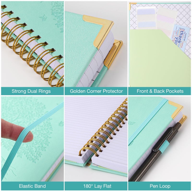 Amanple Spiral Notebook, College Ruled Notebook, 8.5" x 11", 300 Pages Leather Journals for Writing, A4 Hardcover Journaling Notebooks for Work School, 24pcs Tabs, Large Embossed Journal for Women Men, Teal - Image 5
