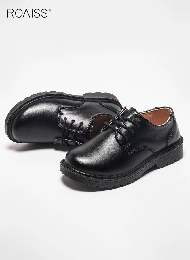 رويس أحذية جلدية أنيقة للأولاد، أحذية رسمية برباط ومقدمة مستديرة، أحذية مسطحة كلاسيكية على الطراز القديم للزي المدرسي، أحذية مريحة غير قابلة للانزلاق للأولاد، مناسبة للارتداء اليومي والرسمي - Image 2