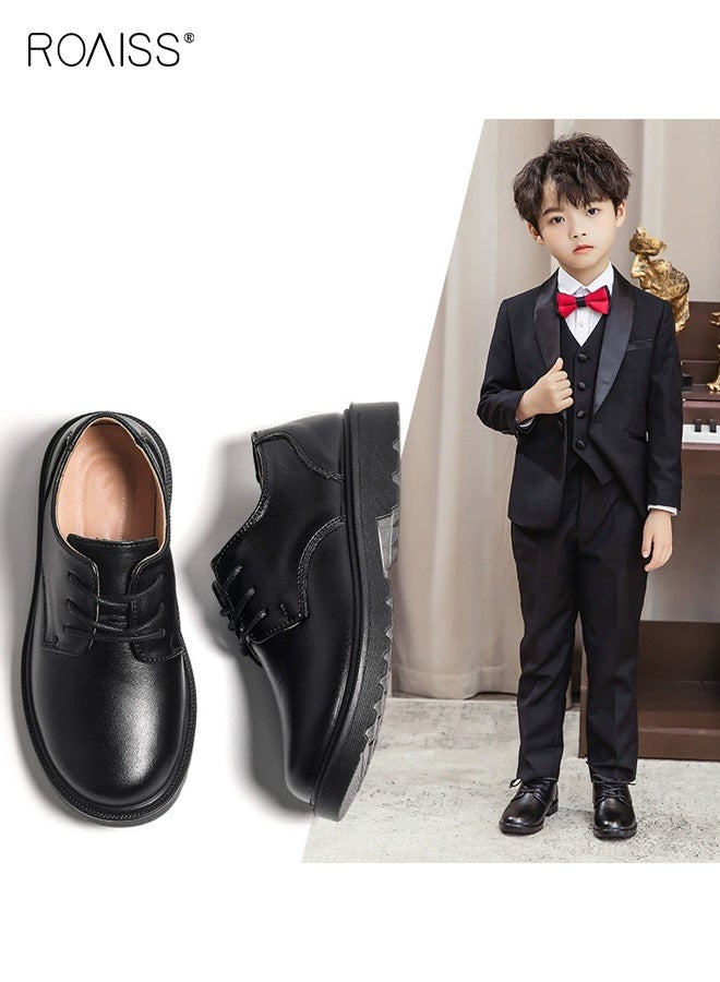 رويس أحذية جلدية أنيقة للأولاد، أحذية رسمية برباط ومقدمة مستديرة، أحذية مسطحة كلاسيكية على الطراز القديم للزي المدرسي، أحذية مريحة غير قابلة للانزلاق للأولاد، مناسبة للارتداء اليومي والرسمي - Image 3