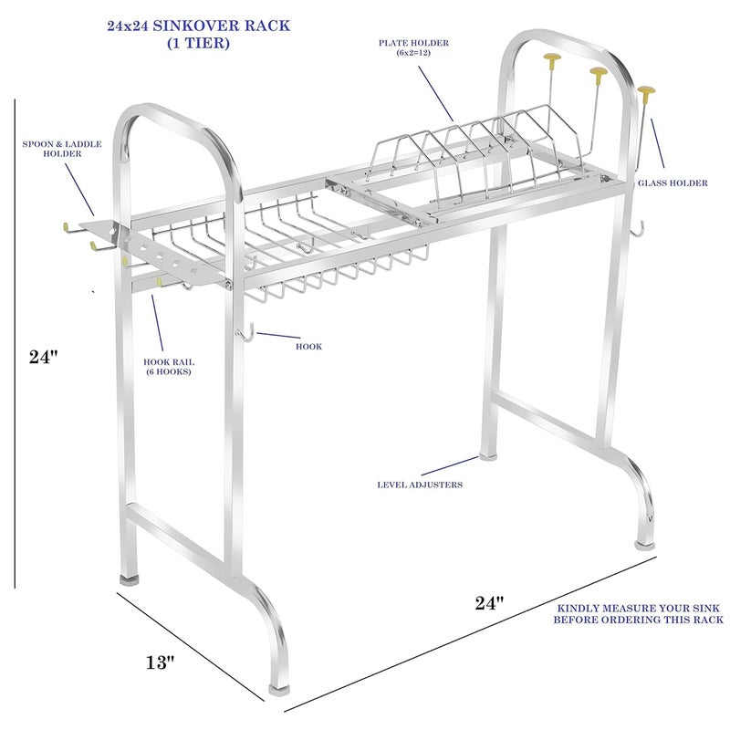 Homify Stainless Steel Over The Sink Dish Drying Rack 24 Inch 1Tier Utensil Holder for Kitchen Counter Top Sink Rack Standing Shelf for Organize Kitchen Kitchen Dish Rack 1 Shelf - Image 3
