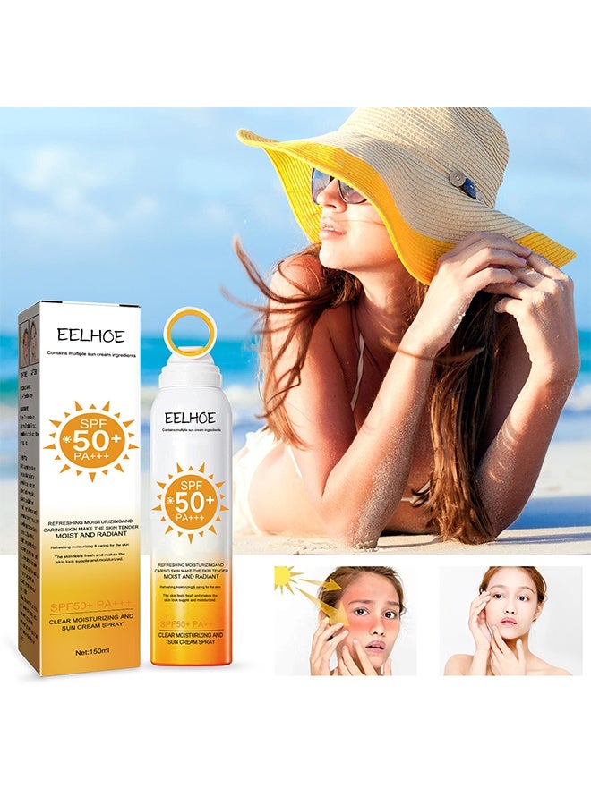 EELHOE CLEAR MOISTURIZING AND SUN CREAM SPRAY SPF50+ PA+++, REFRESHING MOISTURIZING AND CARING SKIN MAKE THE SKIN TENDER MOIST AND RADIANT, Refreshing Moisturizing & Caring for the Skin, The Skin Feels Fresh and Makes the Skin look Supple and Moisturized, to Prevent Uv Damage to The Skin, Summer for Both Men And Women150ml - Image 2