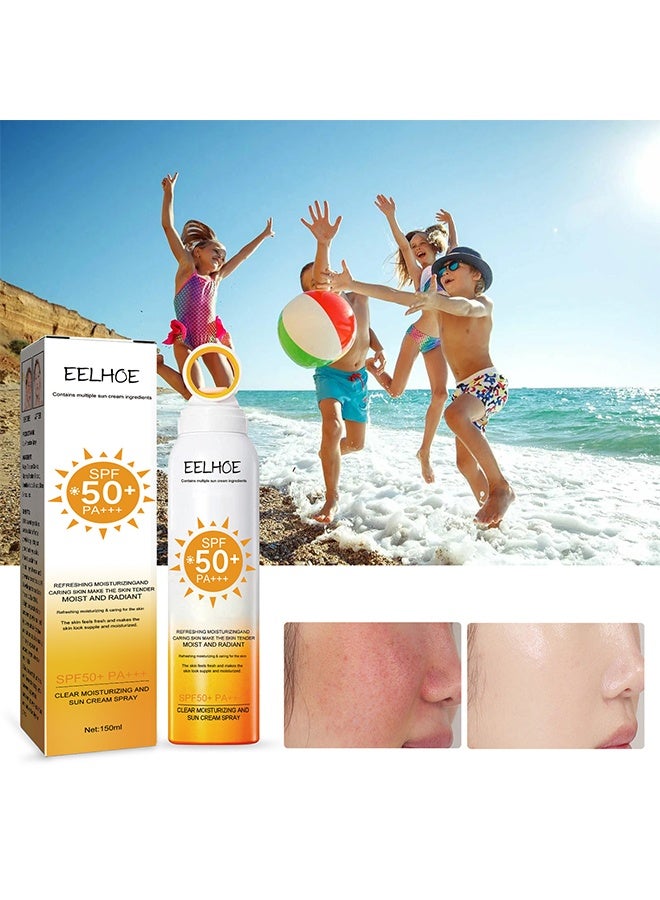 EELHOE CLEAR MOISTURIZING AND SUN CREAM SPRAY SPF50+ PA+++, REFRESHING MOISTURIZING AND CARING SKIN MAKE THE SKIN TENDER MOIST AND RADIANT, Refreshing Moisturizing & Caring for the Skin, The Skin Feels Fresh and Makes the Skin look Supple and Moisturized, to Prevent Uv Damage to The Skin, Summer for Both Men And Women150ml - Image 1