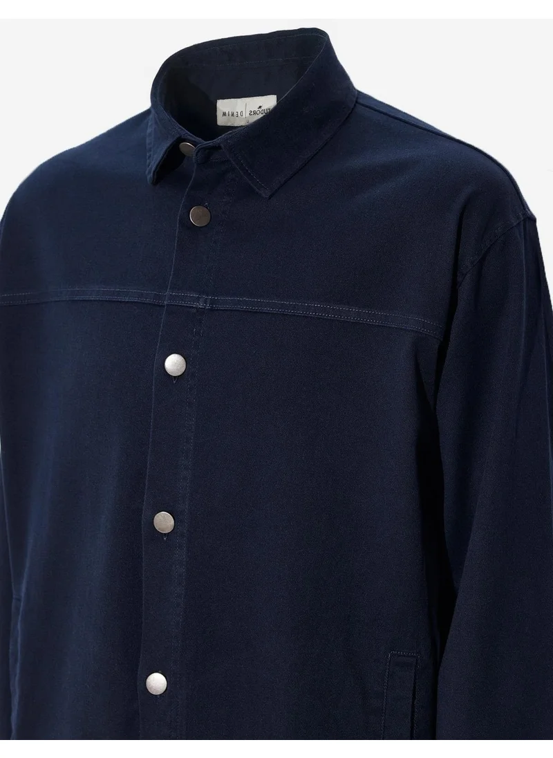 تودورس Men's Relax Fit Casual Cut Gabardine Lycra Side Pocket Navy Blue Jacket Shirt