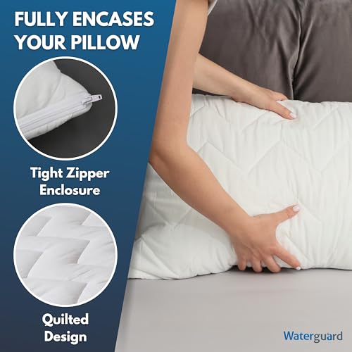 Waterguard Quilted Pillow Protector - Waterproof and Bed Bug Proof Standard Size Zippered Pillow Protector - Luxury Designed Pillowcases Protects Pillows from Dirt, Dust Mites, Stains, & Spills - Image 3