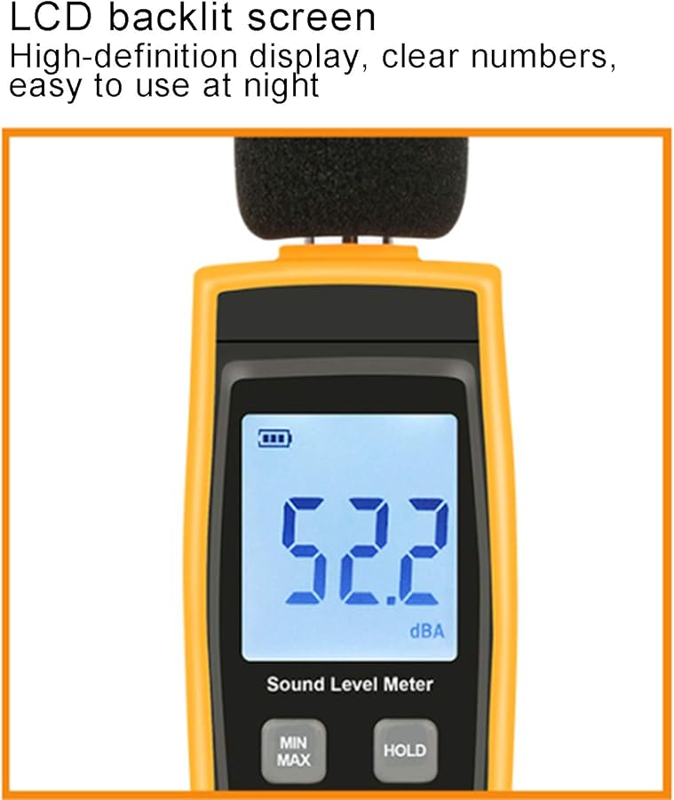 مقياس مستوى الصوت الرقمي 30-130 ديسيبل مع إضاءة خلفية للشاشة الكريستالية السائلة، أقصى/أدنى، تثبيت البيانات، صوت احترافي - Image 4