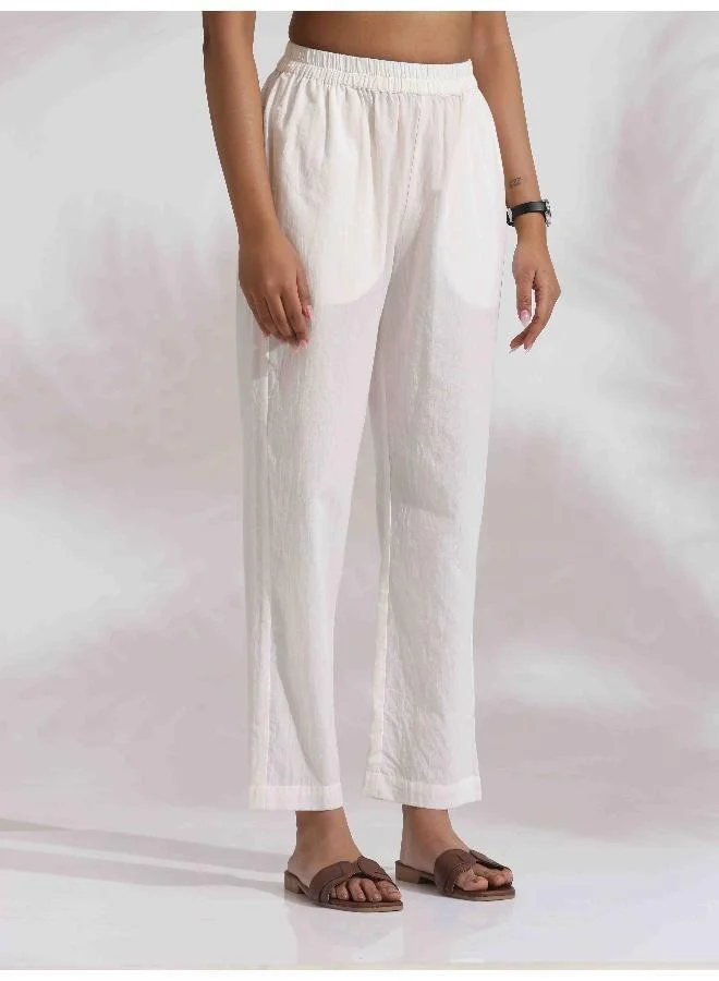trueBrowns trueBrowns White Cotton Stripe Print Kurta Co-ord Set