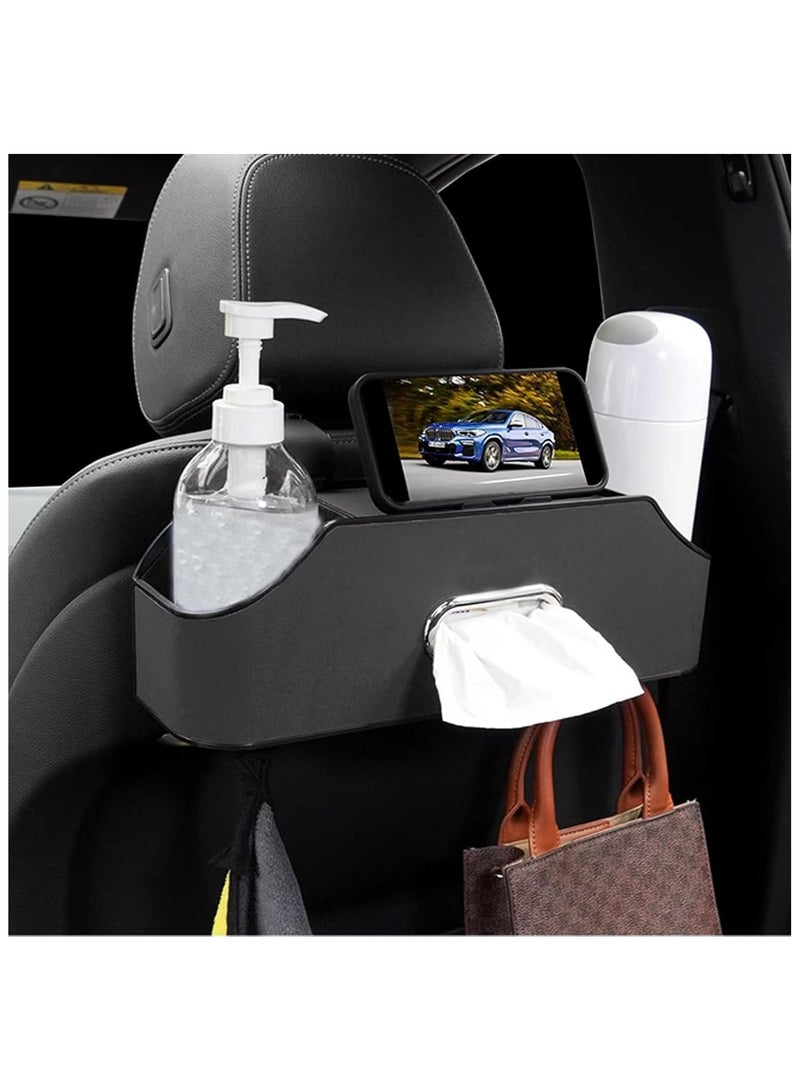 NANAO Car Seat Back Organizer, Stylish & Functional Storage for Family Adventures, Cup Holders, Tissue Box & Hooks, Perfect for Kids, Road Trips & Travel (Black) - Image 3