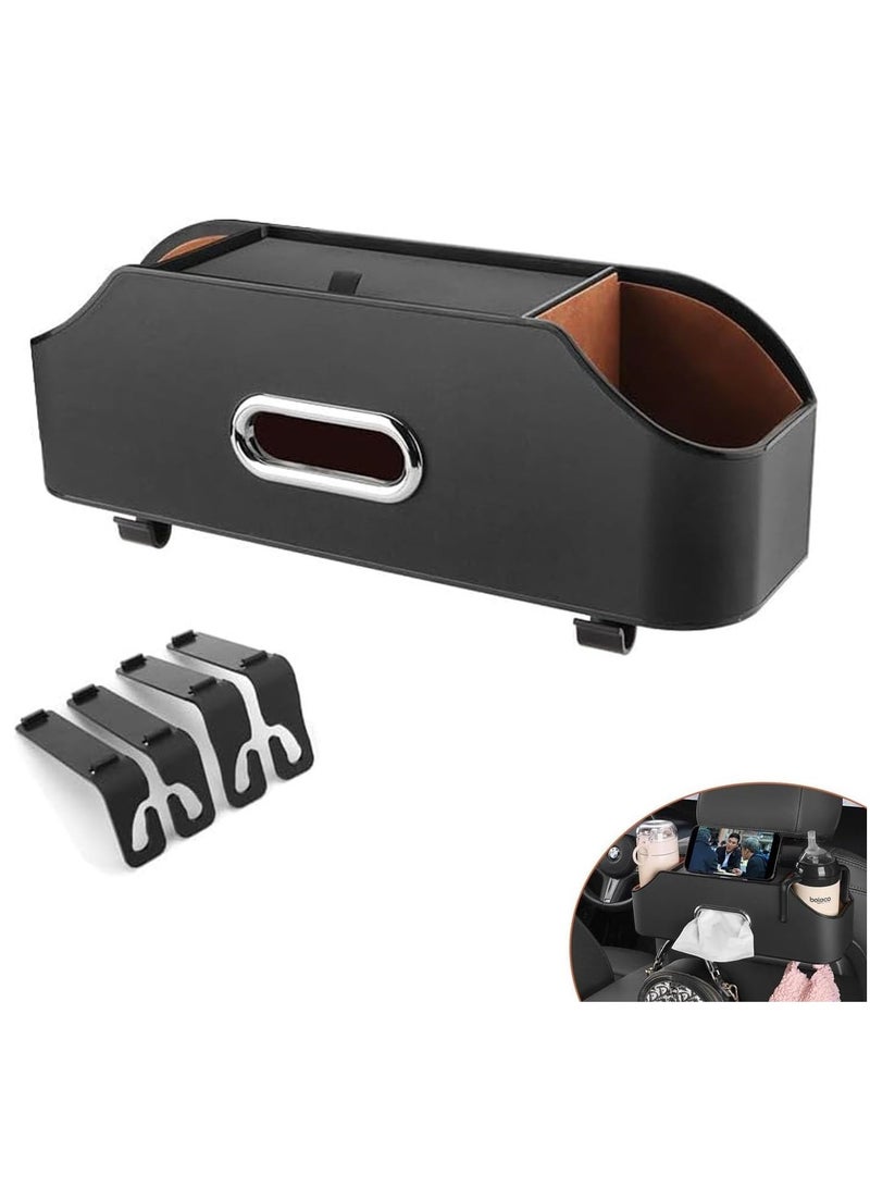 NANAO Car Seat Back Organizer, Stylish & Functional Storage for Family Adventures, Cup Holders, Tissue Box & Hooks, Perfect for Kids, Road Trips & Travel (Black) - Image 1