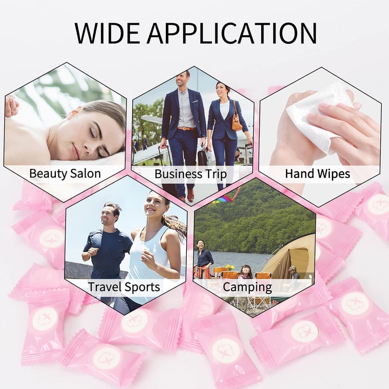Classycoo Compressed Towel 100 PCS Mini Tablets Disposable Portable Face Towel Cotton Coin Tissue for Travel, Camping, Hiking, Sport, Beauty Salon, Home Hand Wipes and Other Outdoor Activities Pink - Image 4