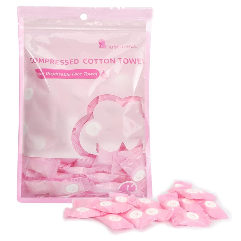 Classycoo Compressed Towel 100 PCS Mini Tablets Disposable Portable Face Towel Cotton Coin Tissue for Travel, Camping, Hiking, Sport, Beauty Salon, Home Hand Wipes and Other Outdoor Activities Pink - Image 1