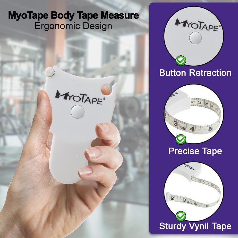 MyoTape شريط قياس الجسم من مايوتيب - استخدام بيد واحدة مع زر دفع للرجوع - Image 5