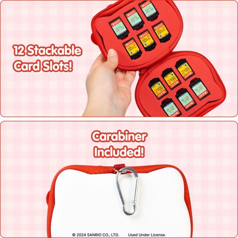 Hamee Hello Kitty Cartridge Case Compatible with Nintendo Switch Games â€“ Portable Carrying Zip Case Storage Holder with 12 Slots, Holds 12-36 Games [Carabiner Included] - Image 5