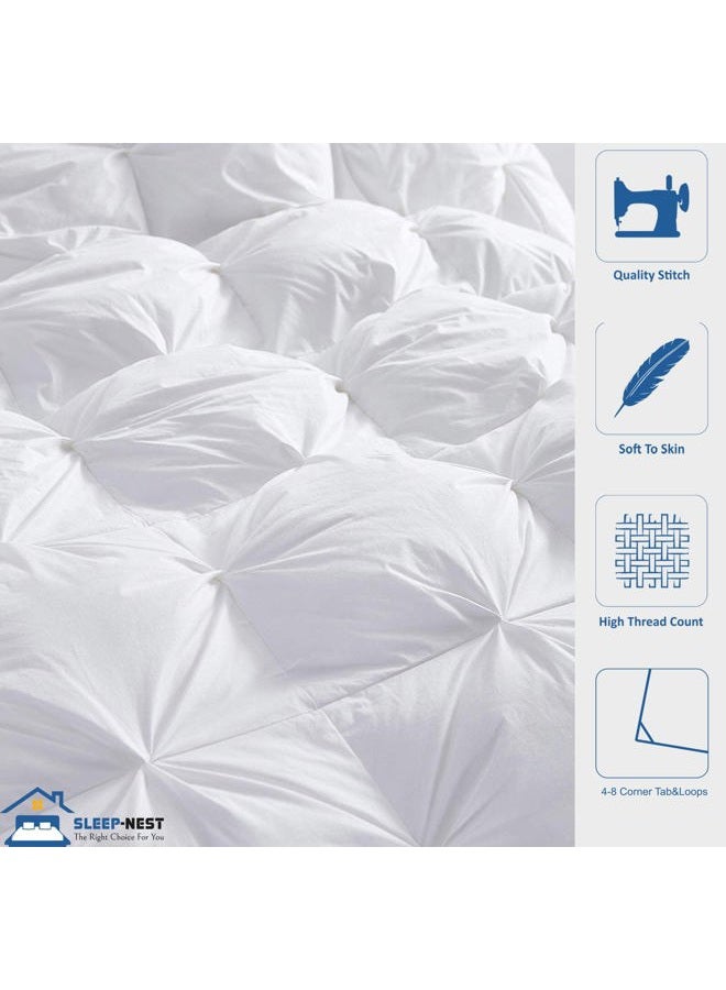 SLEEP-NEST Oversized King Comforter 136 x 120 Size All Season Down Alternative Pin-Tuck Alaskan Comforter Duvet Insert with 8 Corner Tabs 1 Piece Pinch Comforter-500 GSM Quilt Box Stitched, White - Image 3